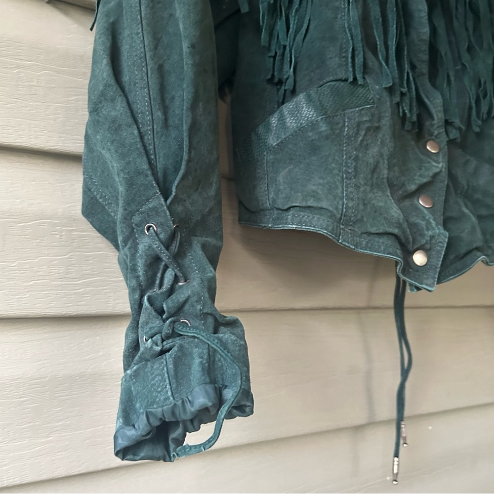 Vintage Army Green Leather Fringe Jacket Body Exteriors Philippines Western - Picture 4 of 16
